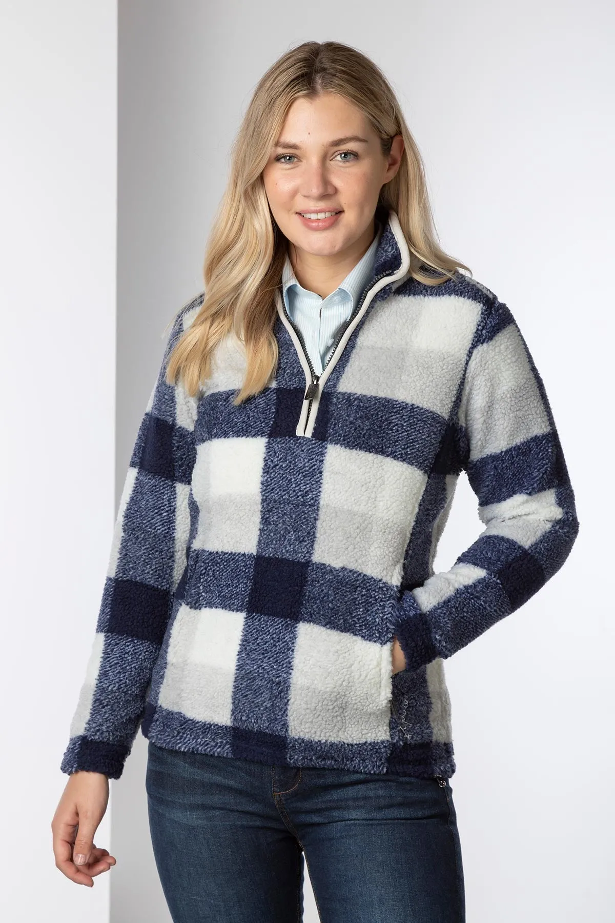 Ladies Sherpa Fleece Checked Jumper - Fimber