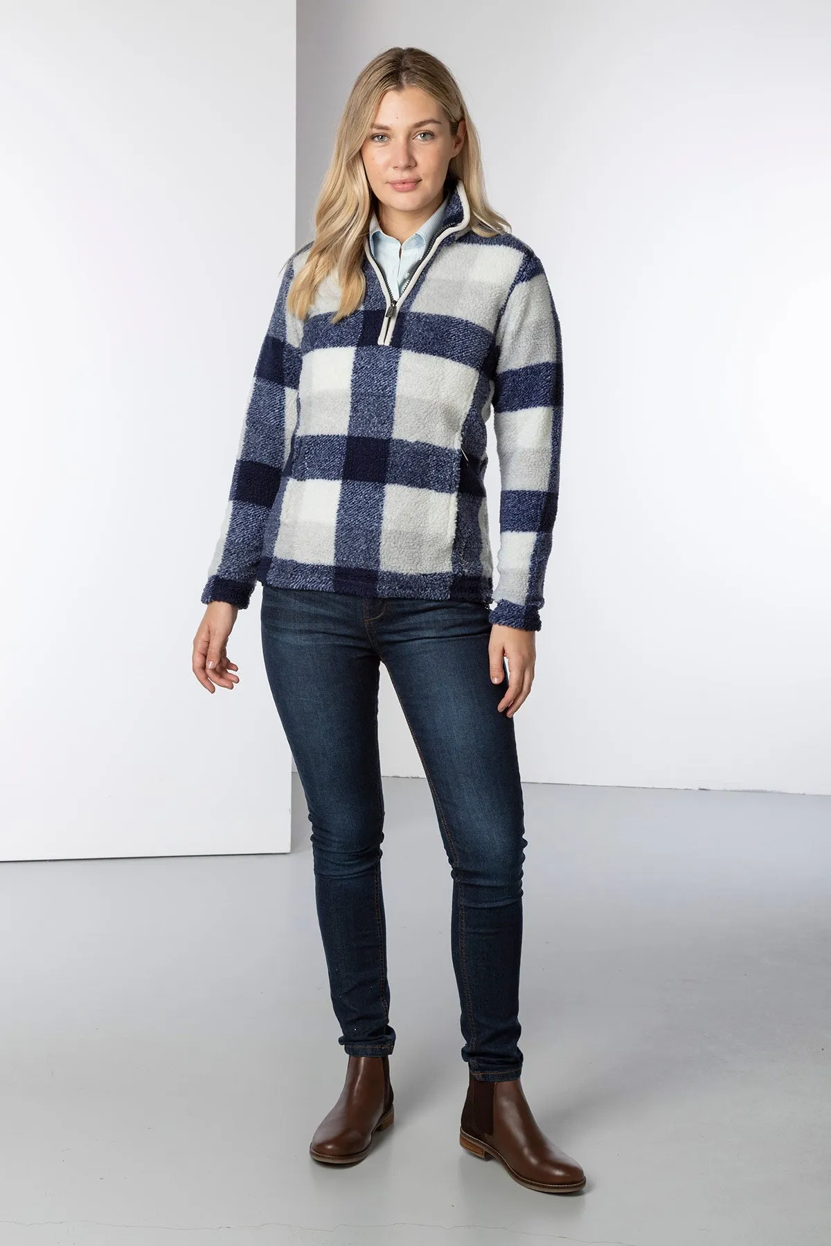 Ladies Sherpa Fleece Checked Jumper - Fimber