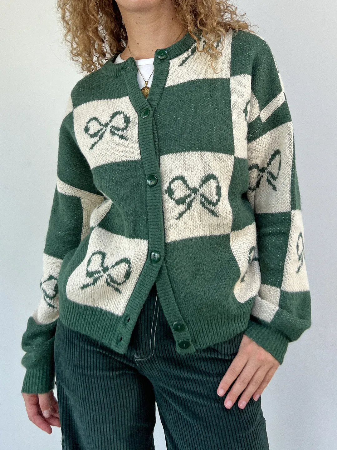 Lauda Cardi - Emerald Bow Check