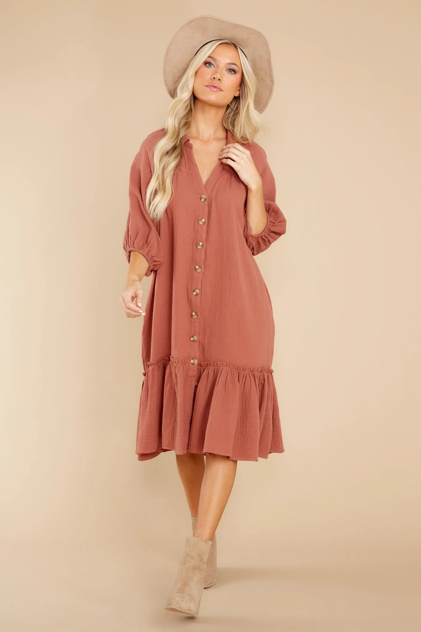 Living So Free Clay Midi Dress