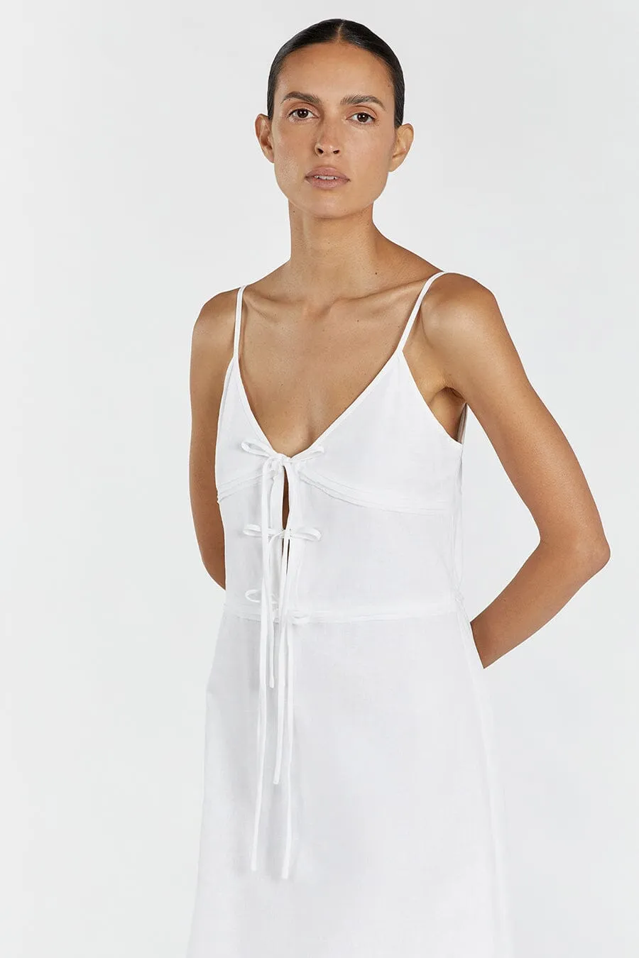 MIMI WHITE LINEN MIDI DRESS