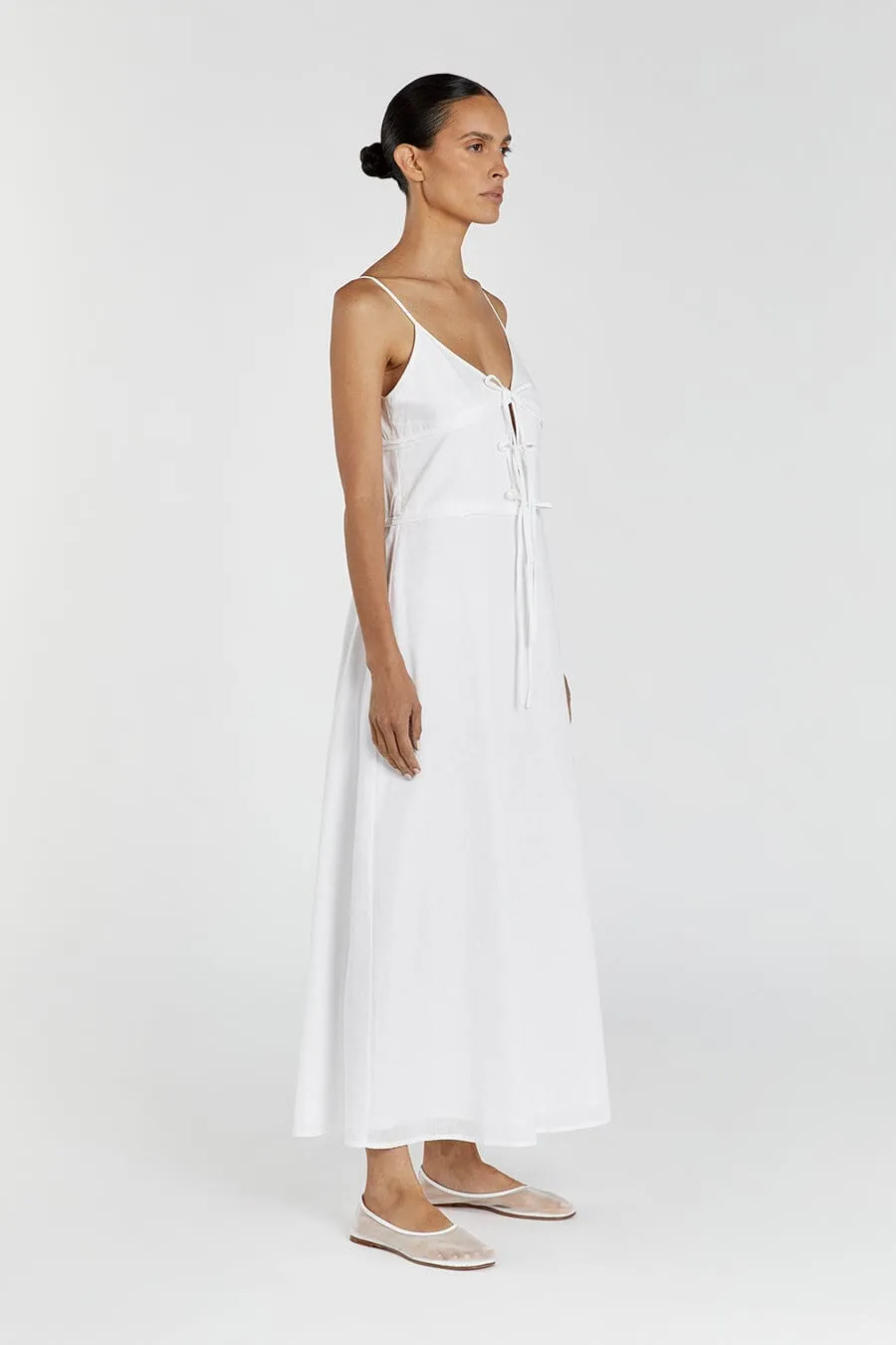 MIMI WHITE LINEN MIDI DRESS