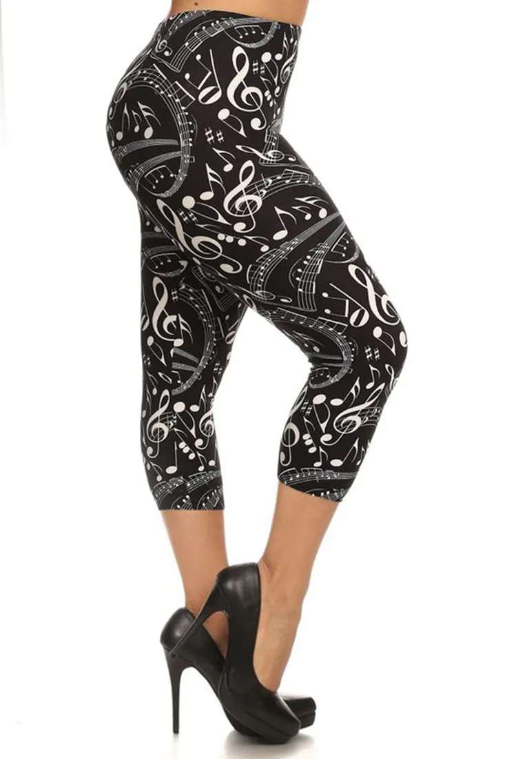 Musical Notes Plus Size Capri Leggings