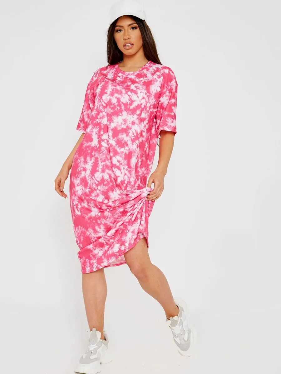 Paris Tie-Dye Midi Dress In Pink