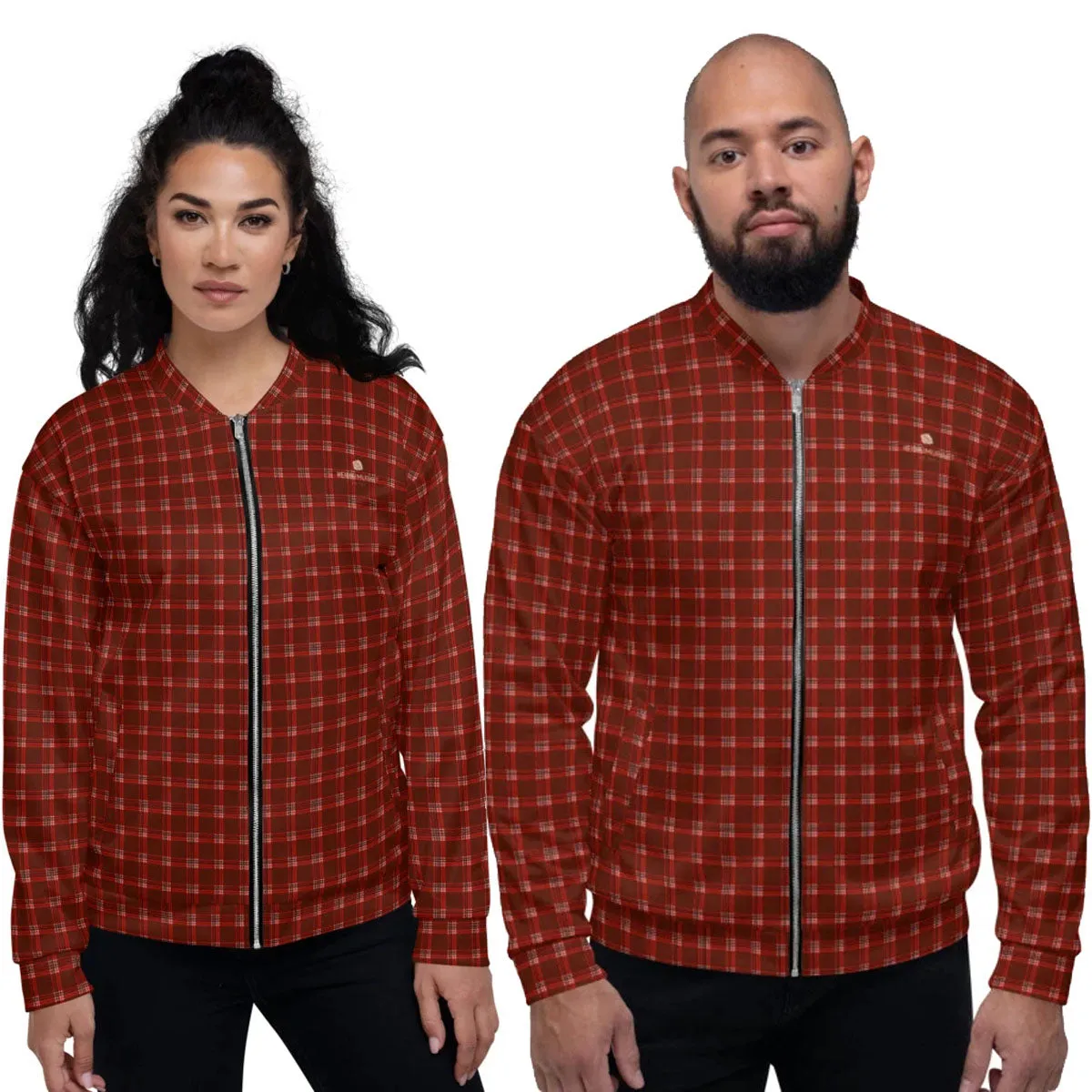 Red Plaid Print Bomber Jacket, Classic Unisex Bomber Jacket For Men/ Women-Made in EU