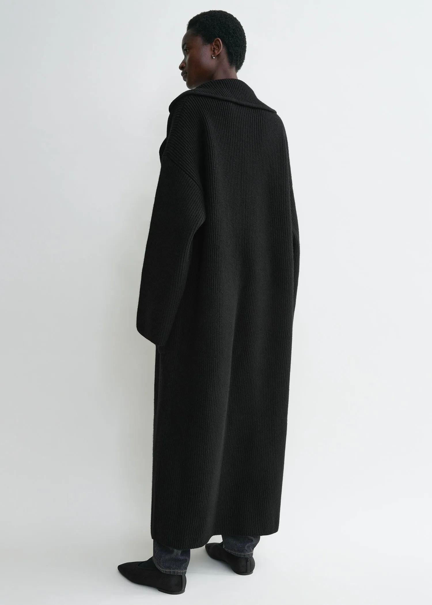 Rib-knit cardi coat black