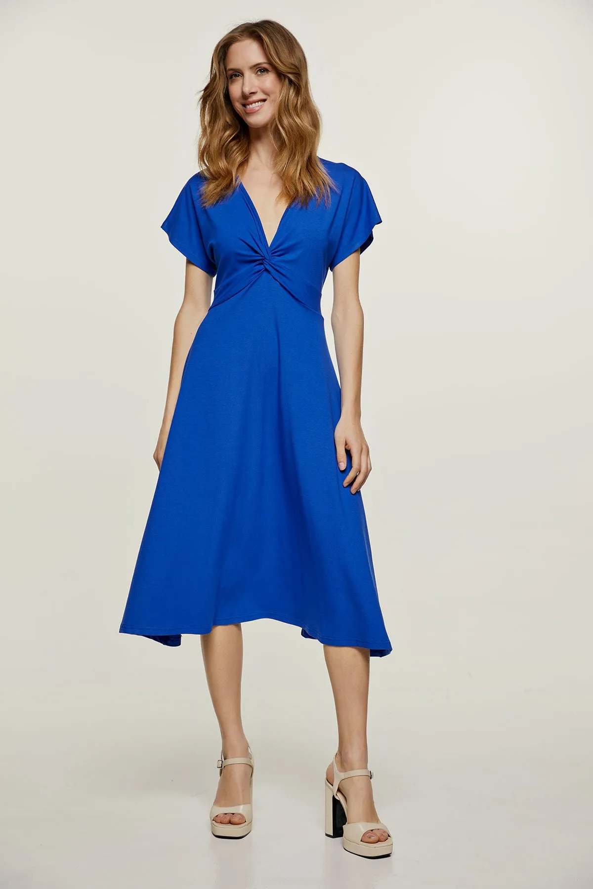 Royal Blue Knot Detail Midi Dress