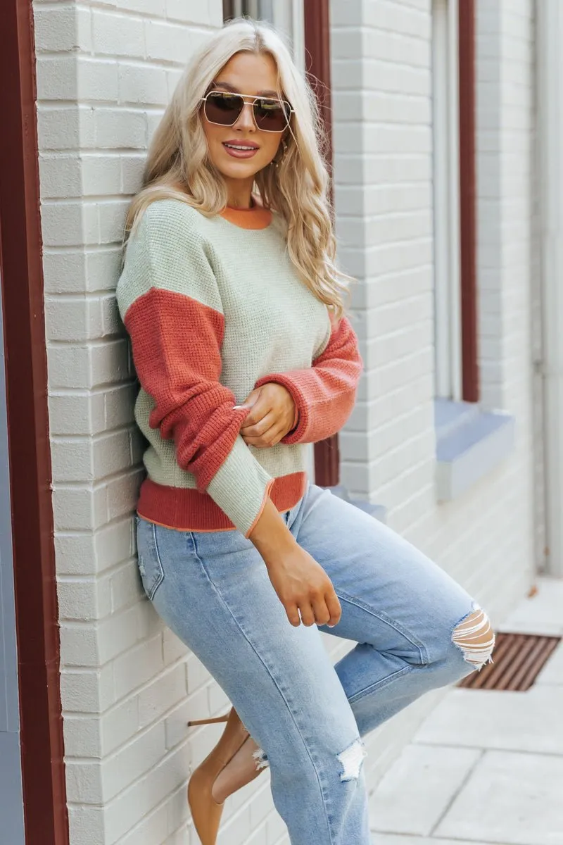 Sage Color Block Pullover Sweater - FINAL SALE