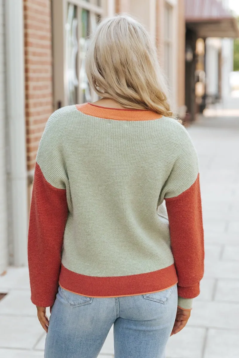 Sage Color Block Pullover Sweater - FINAL SALE