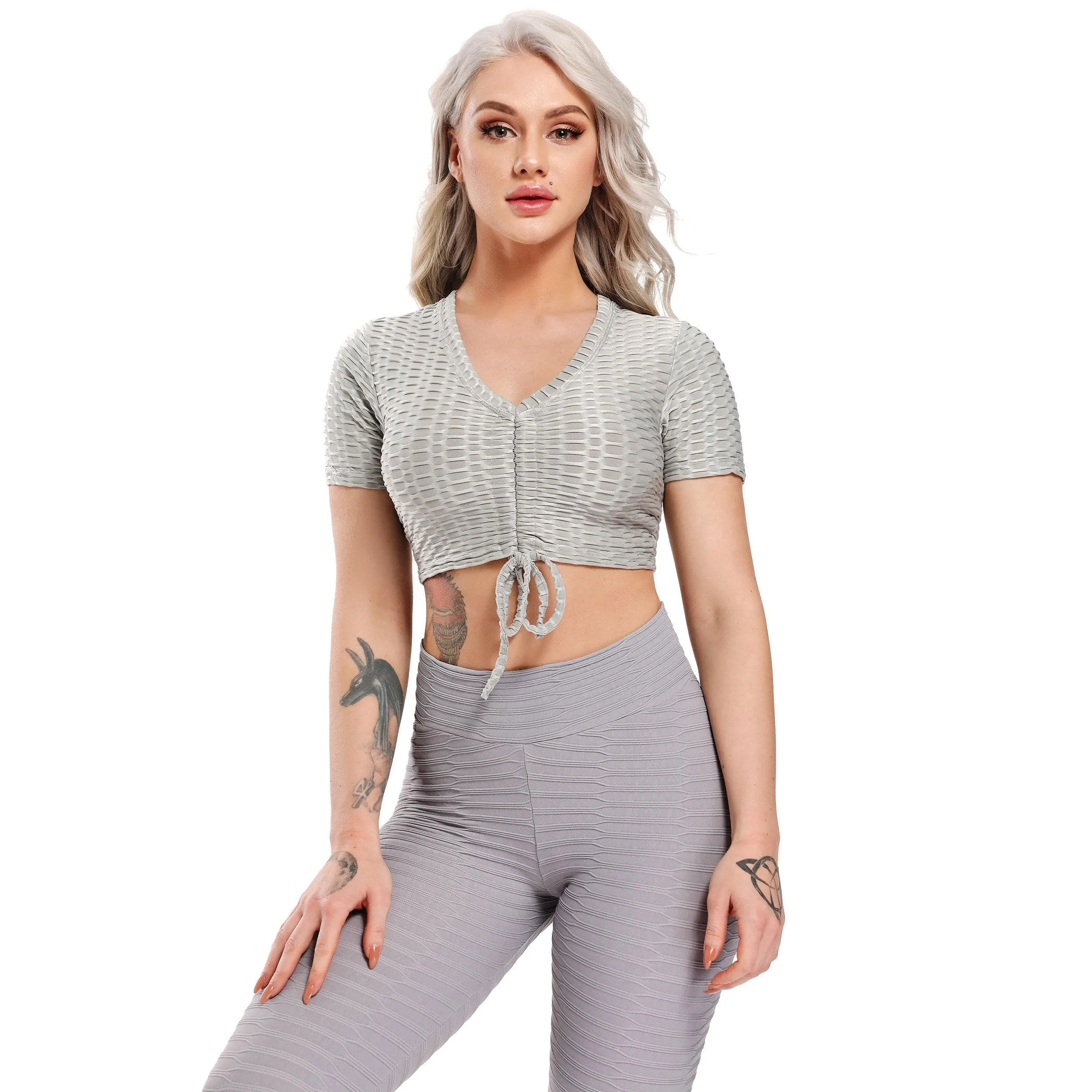 SEASUM Short Sleeves Honeycomb Workout Yoga Tops