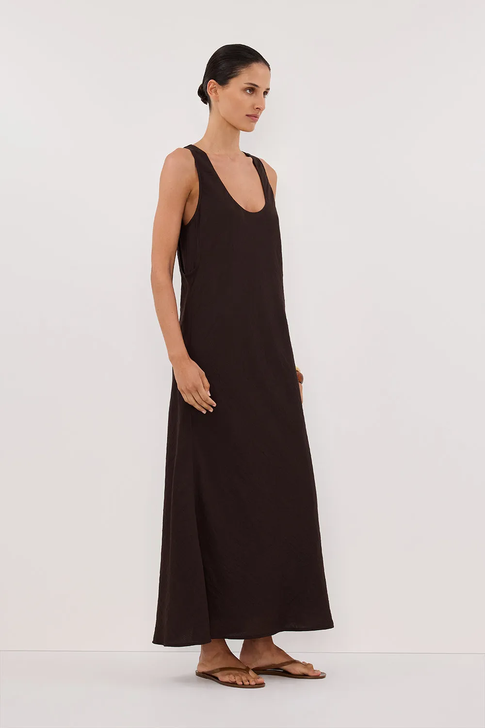 SHILOH BITTER CHOC SCOOP NECK MIDI DRESS