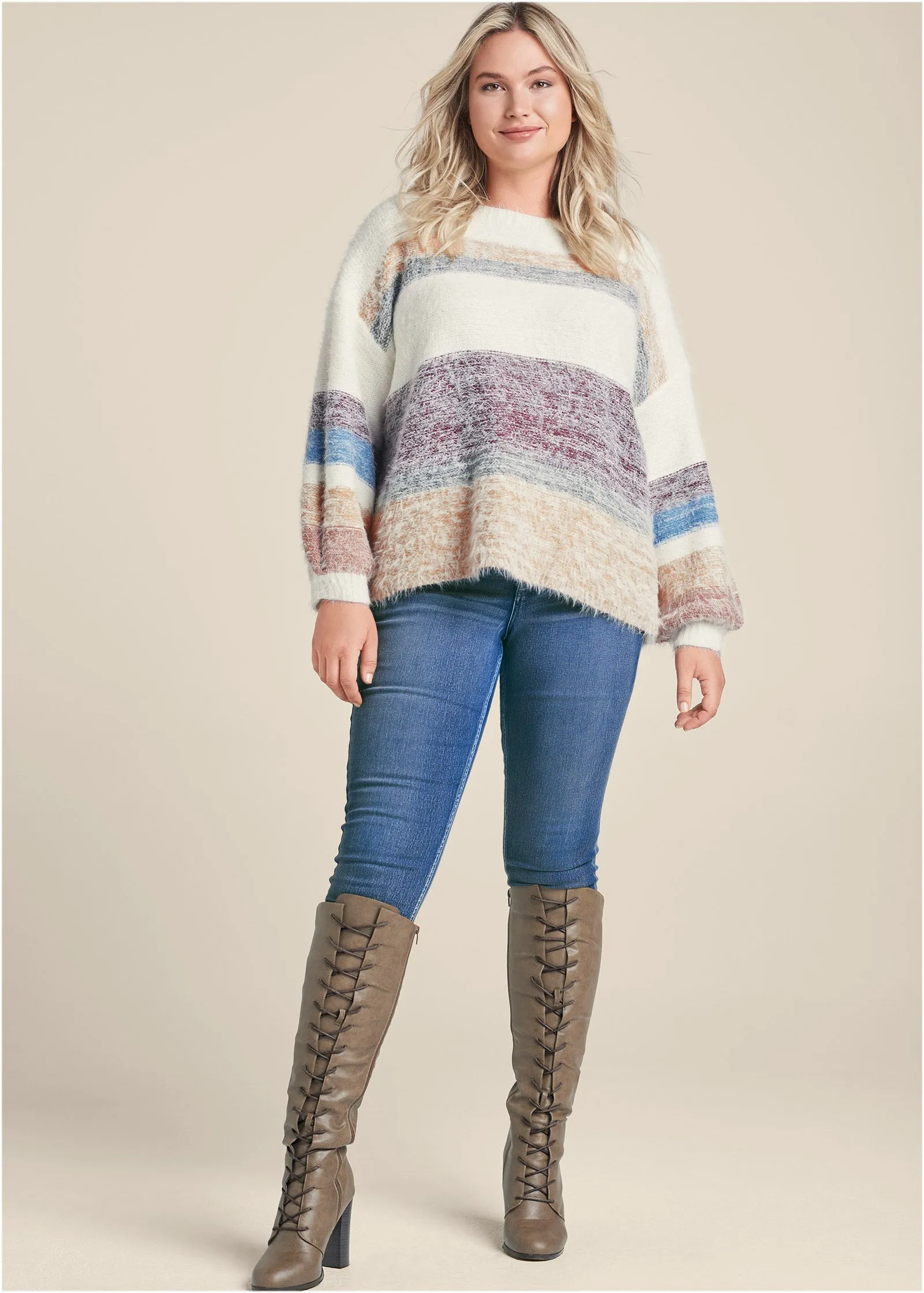 Striped Eyelash Sweater - White Multi