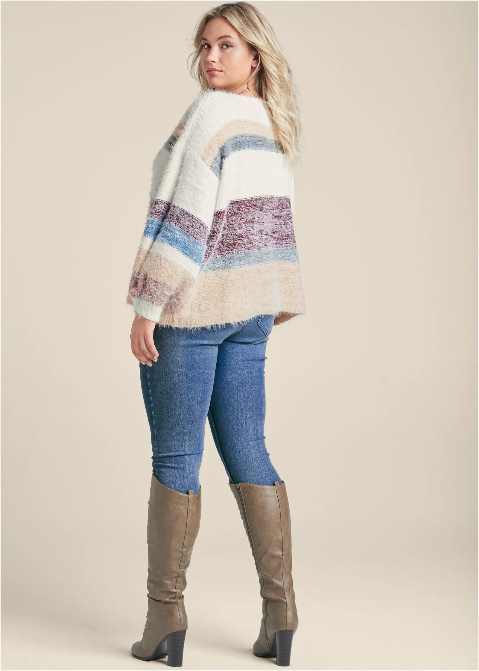 Striped Eyelash Sweater - White Multi