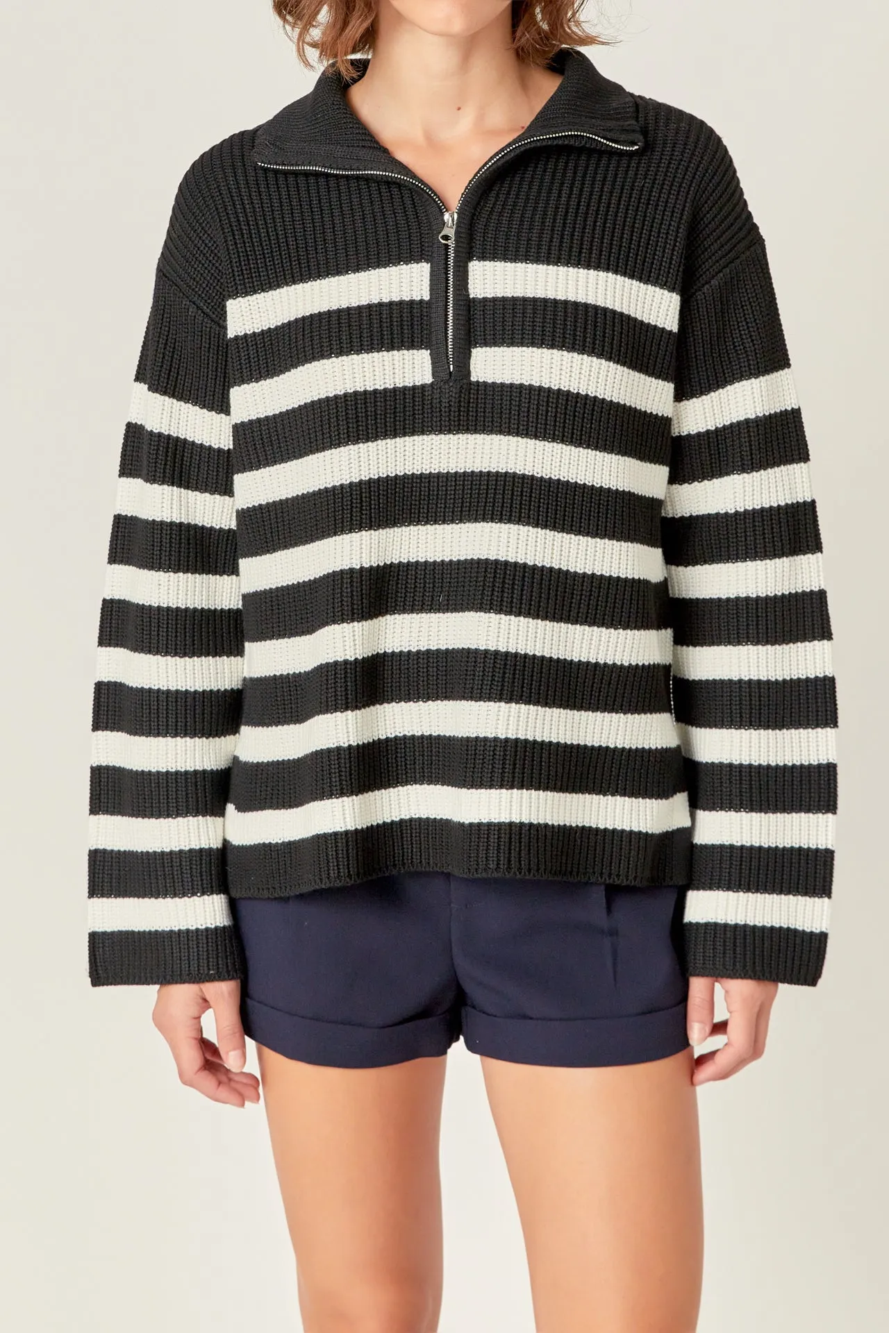 Striped Half-Zip Knitted Sweater