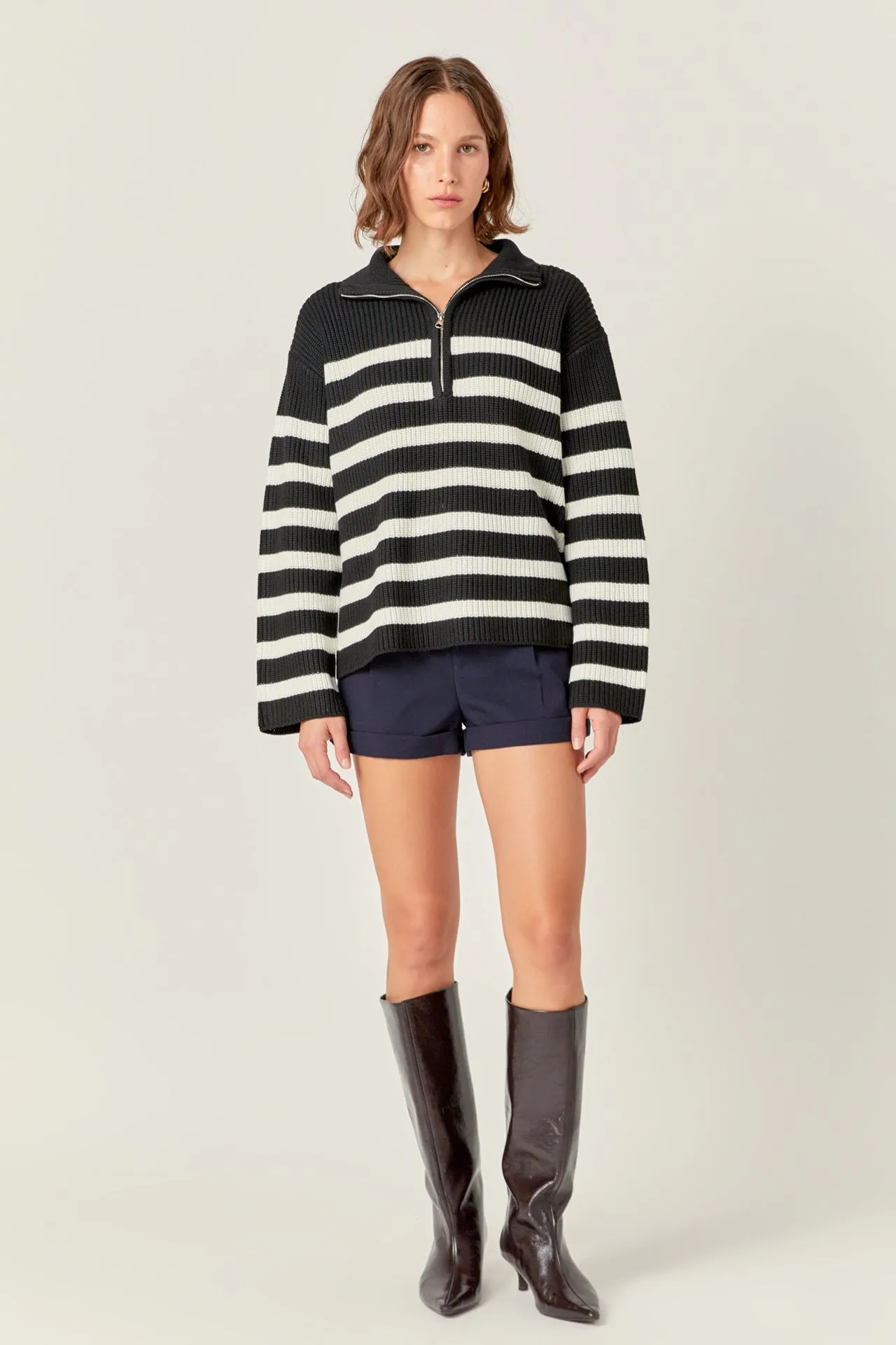 Striped Half-Zip Knitted Sweater