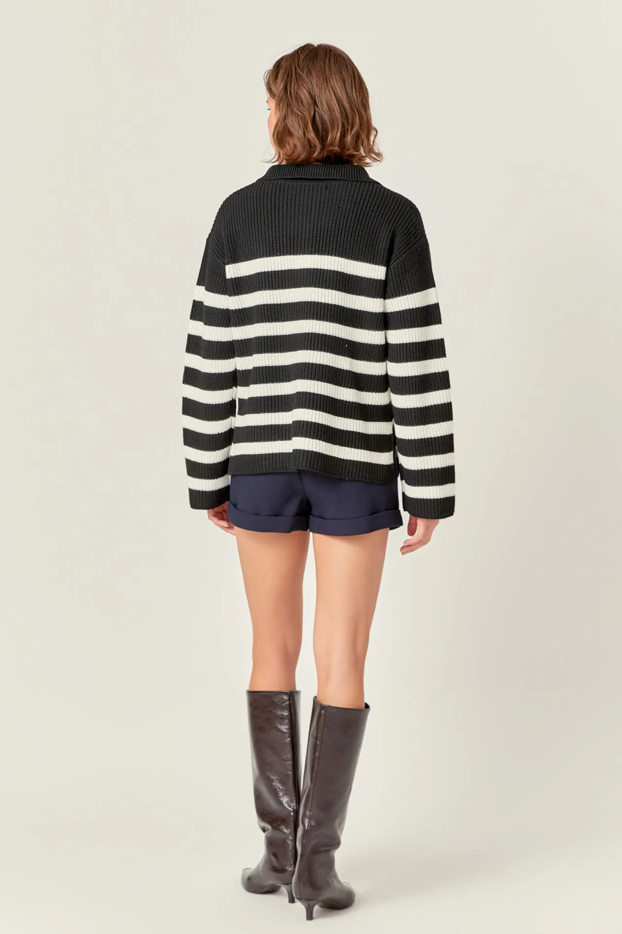 Striped Half-Zip Knitted Sweater