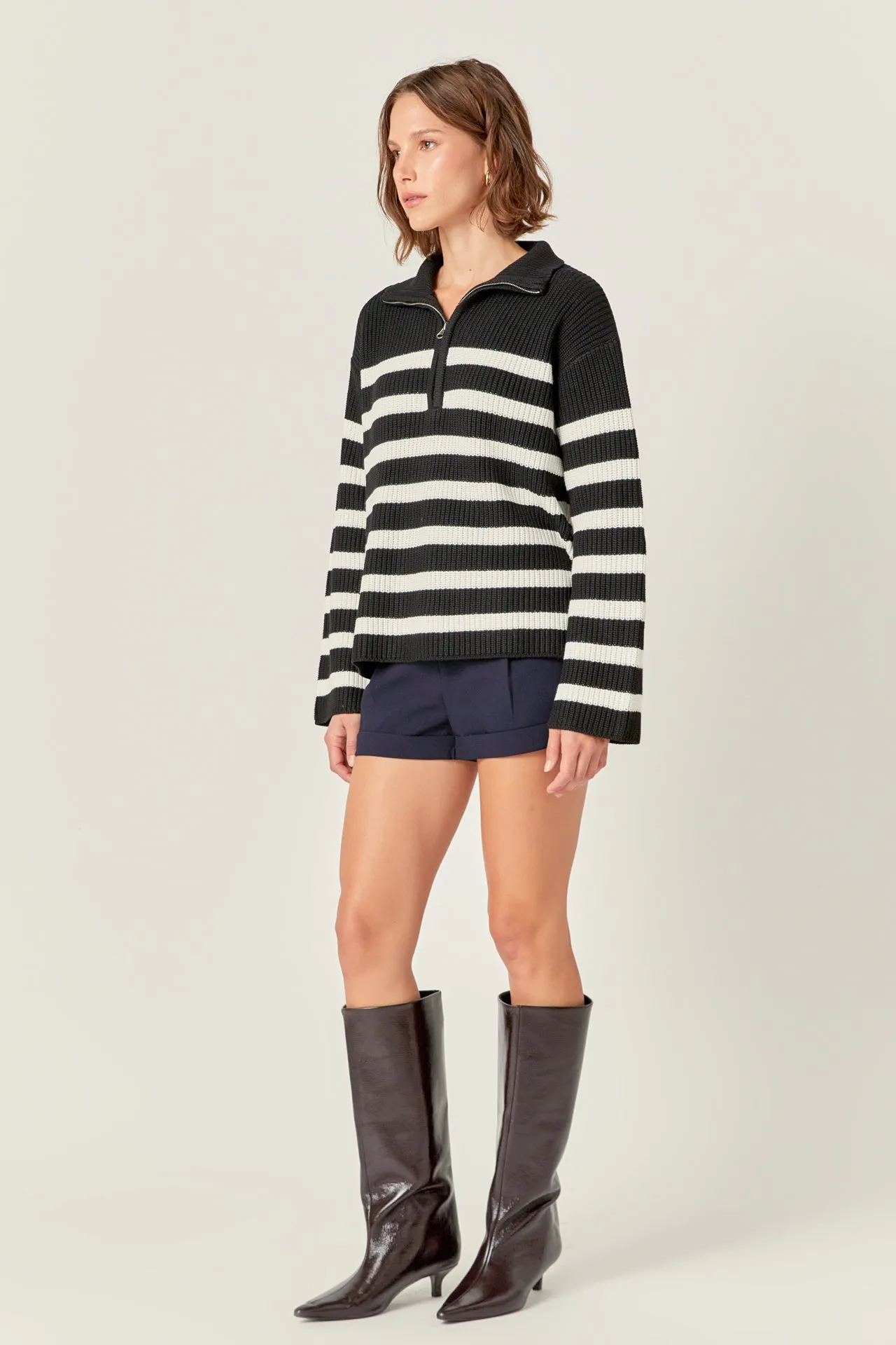 Striped Half-Zip Knitted Sweater