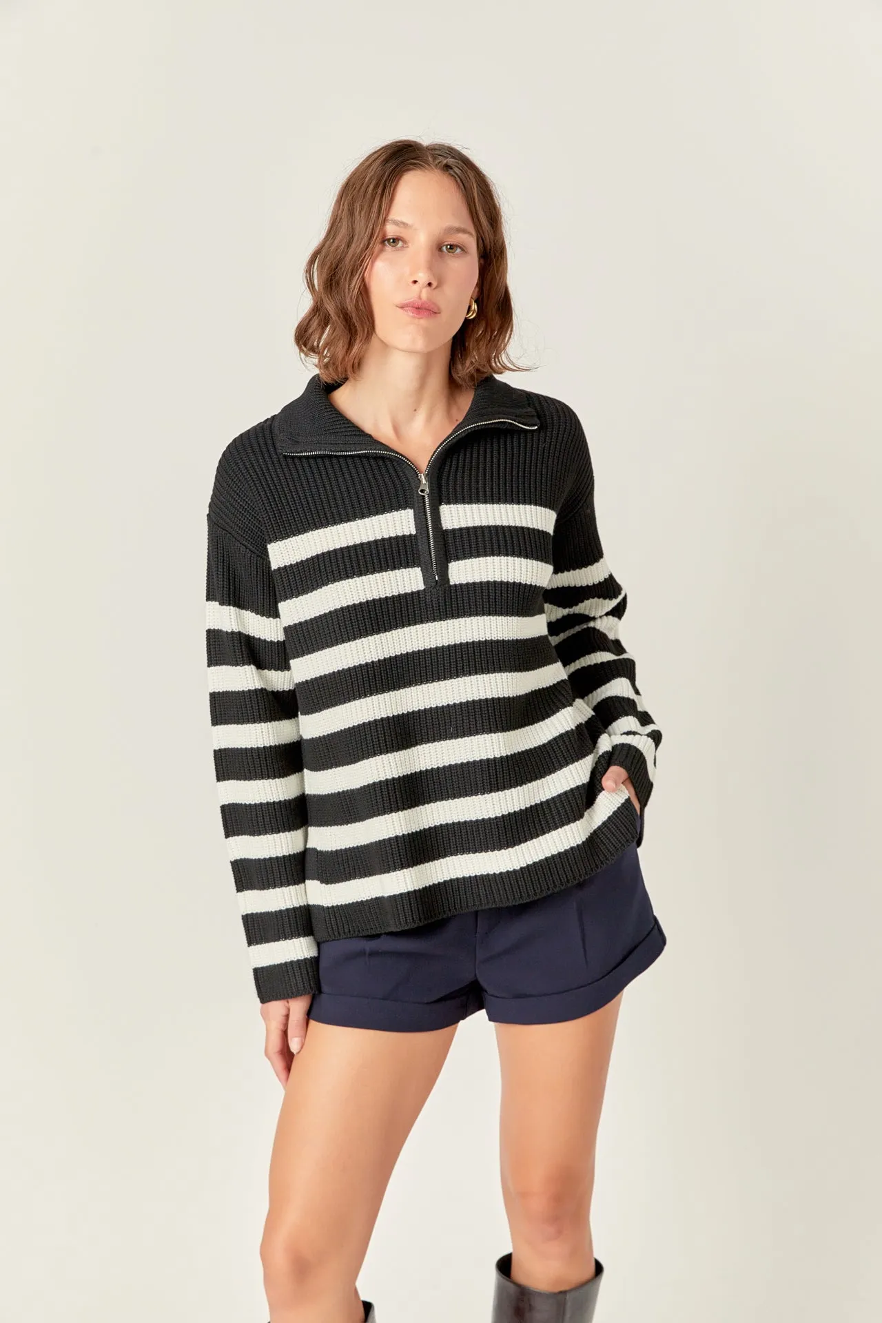 Striped Half-Zip Knitted Sweater