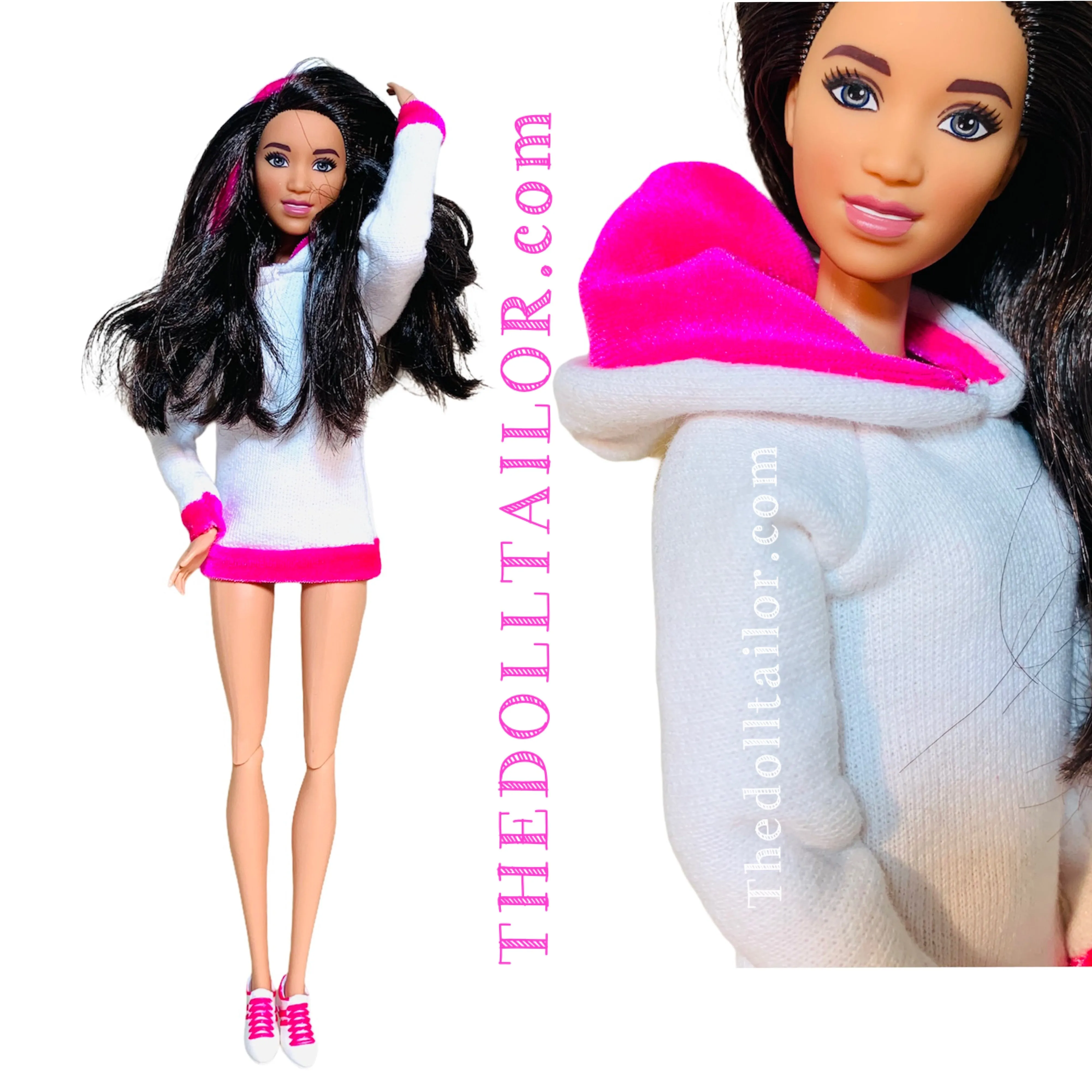 White and pink hoodie for Barbie Doll