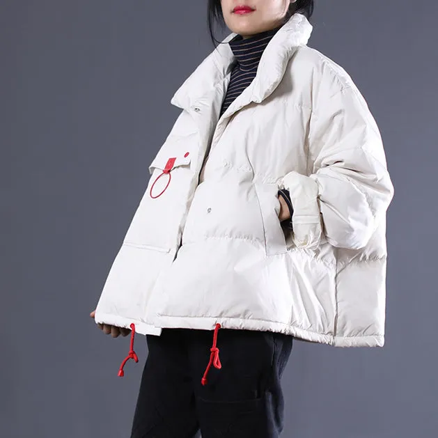 White Outfits oversize stand collar thick quilted coat Elegant double breasted down coats