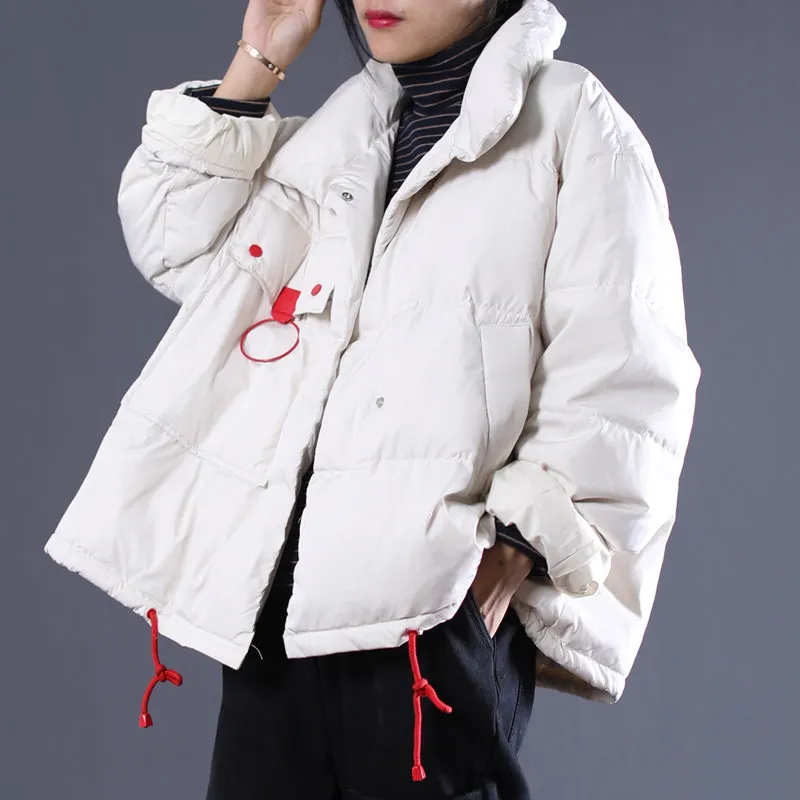 White Outfits oversize stand collar thick quilted coat Elegant double breasted down coats